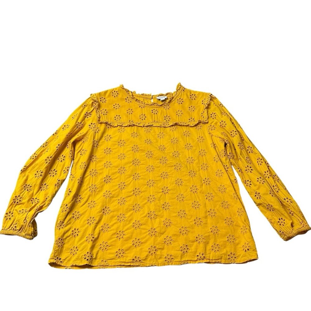 J.‎ Crew Women's Long Sleeve Broderie Ruffle Neck Eyelet Mustard Size Small